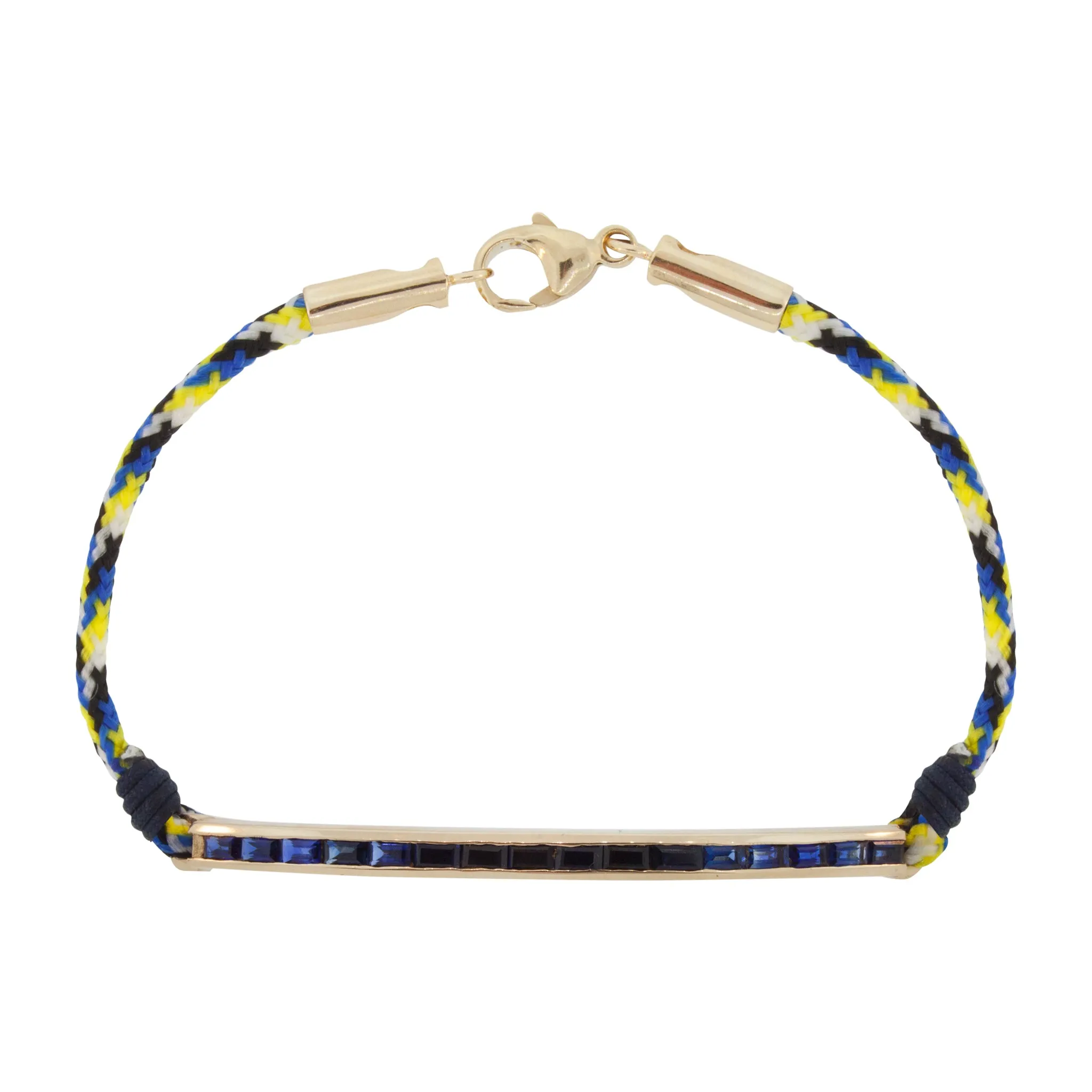 Large Link ID Bar with Sapphires on Cord Bracelet With Clasp
