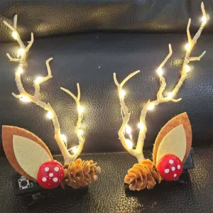 LED Reindeer Antler Hair Clips with Pinecone and Mushroom HP002