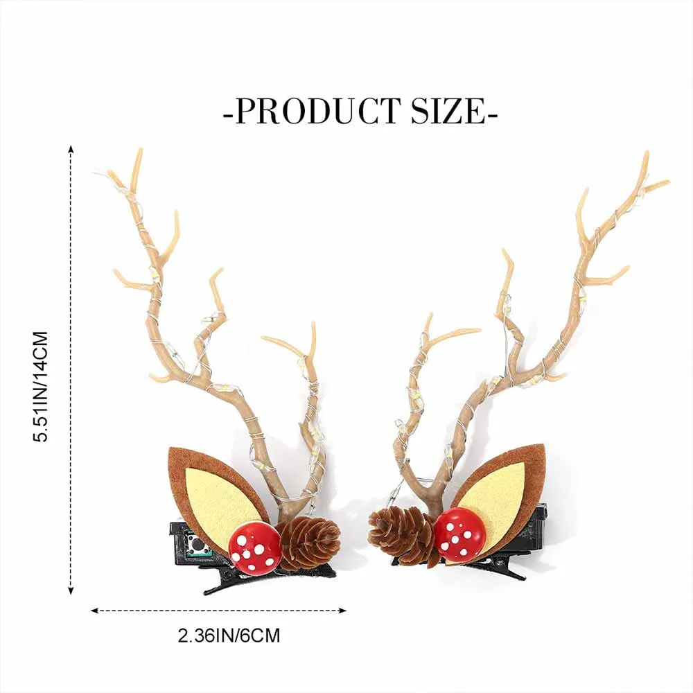 LED Reindeer Antler Hair Clips with Pinecone and Mushroom HP002