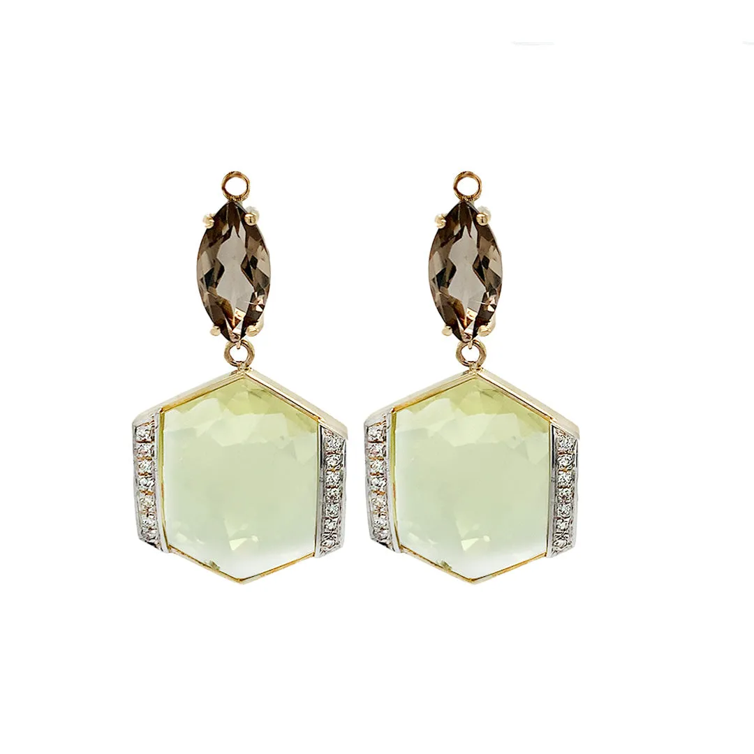 Lemon Citrine, Smokey Quartz and Diamonds Earring Pendants