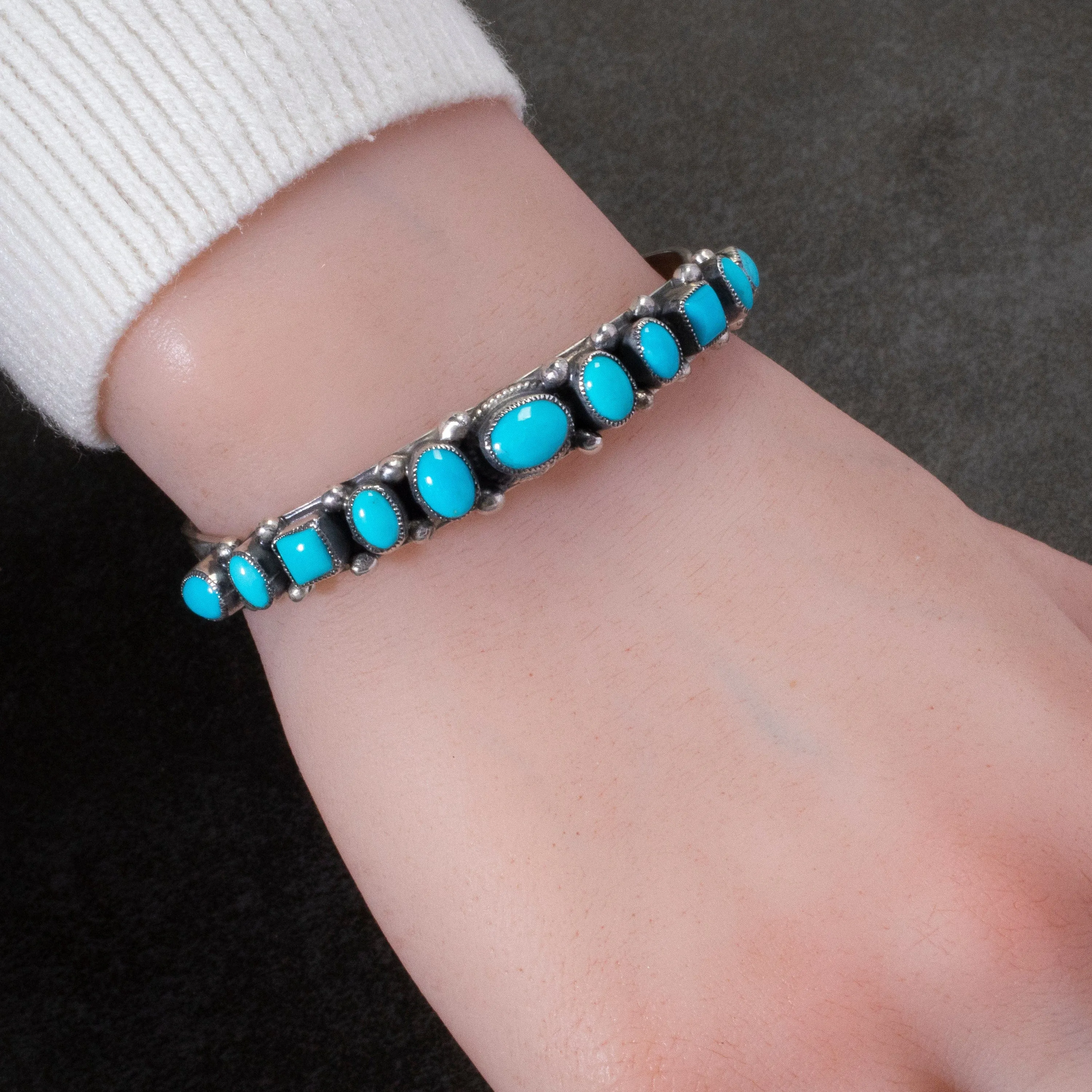 Leo Feeney Sleeping Beauty Turquoise with Coral Accents USA Native American Made 925 Sterling Silver Cuff
