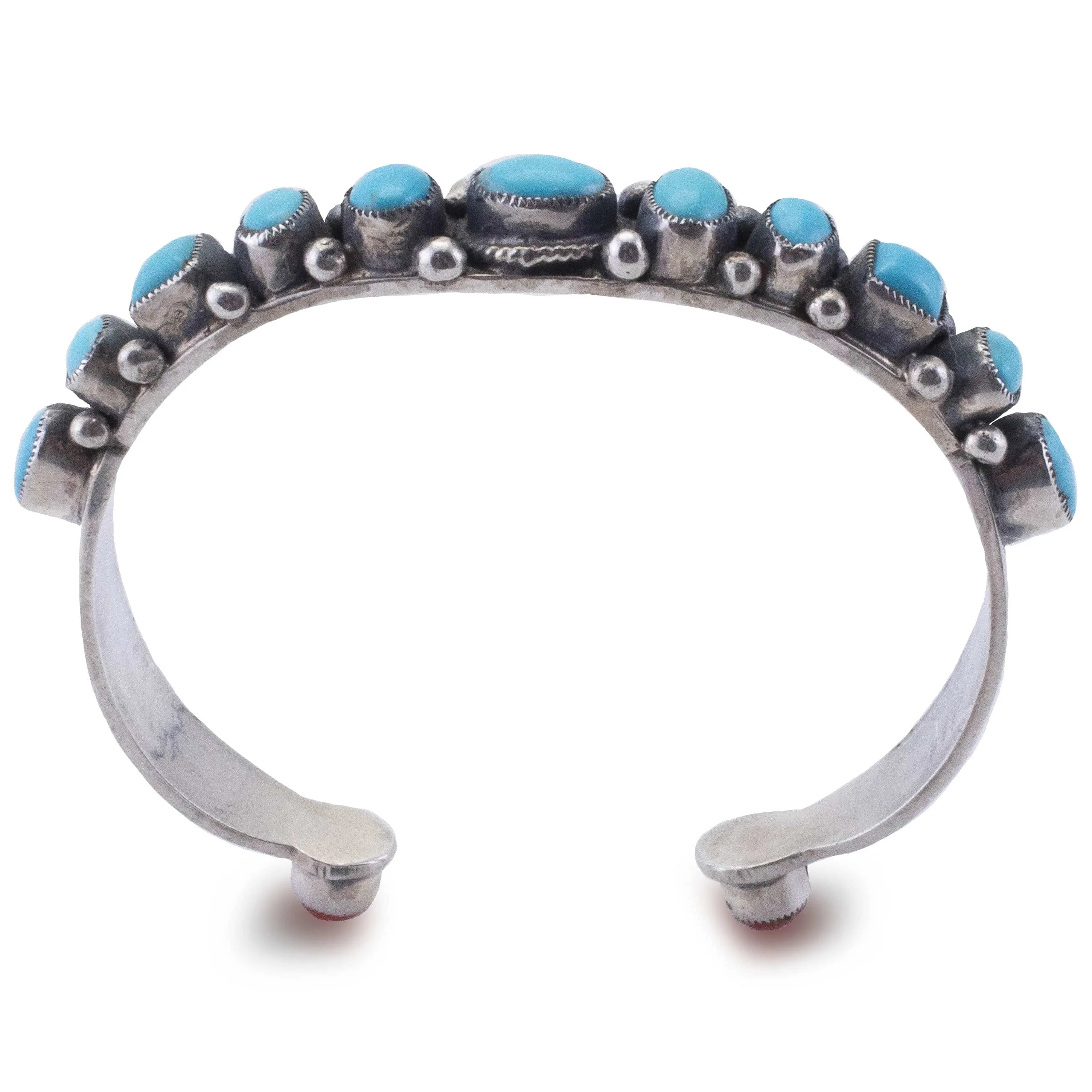 Leo Feeney Sleeping Beauty Turquoise with Coral Accents USA Native American Made 925 Sterling Silver Cuff