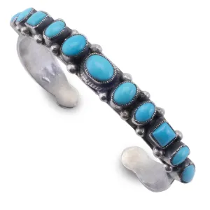 Leo Feeney Sleeping Beauty Turquoise with Coral Accents USA Native American Made 925 Sterling Silver Cuff