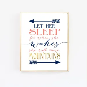Let Her Sleep - Navy, Coral and Gold Nursery - Wall Print