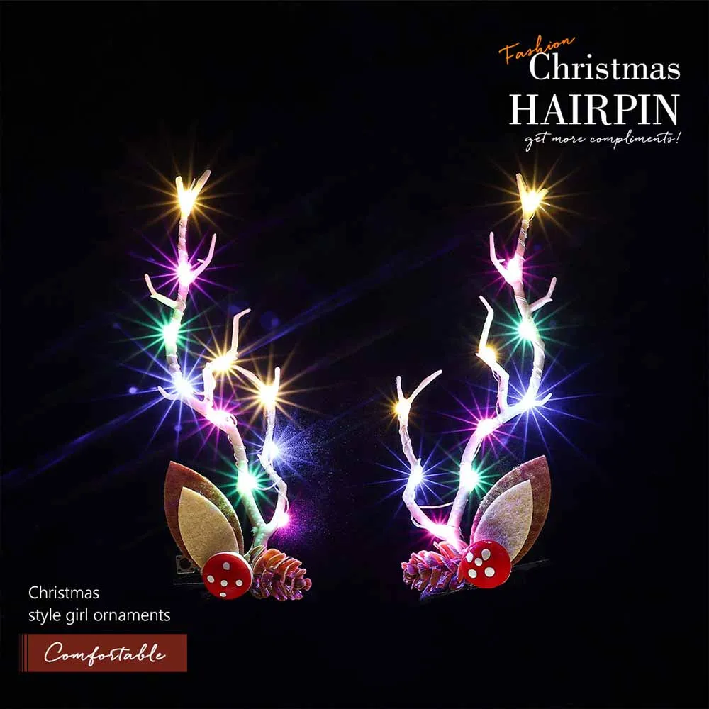 Lights up Christmas Hair LED  Clips Reindeer Antlers HP001