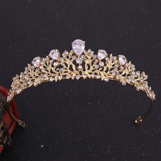 Luxury Noble Crystal Leaf Bridal Jewelry Sets Rhinestone Crown Tiaras Necklace Earrings for Bride-Jewelry Sets