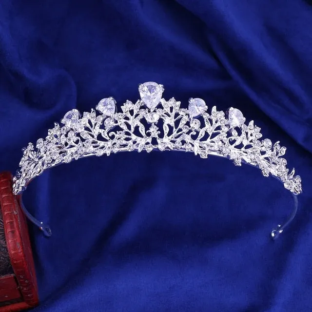 Luxury Noble Crystal Leaf Bridal Jewelry Sets Rhinestone Crown Tiaras Necklace Earrings for Bride-Jewelry Sets