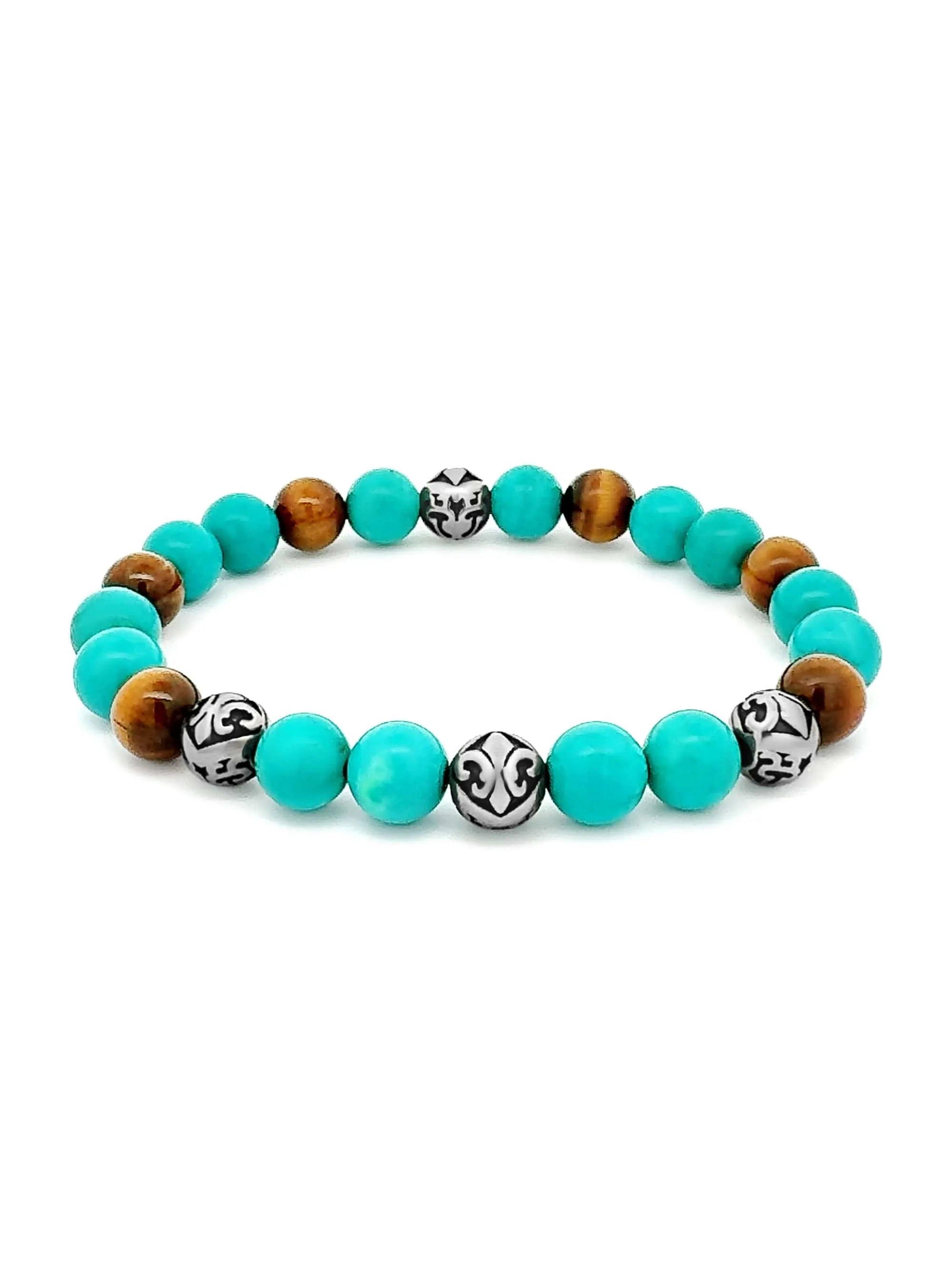 Men’s Wristband with Bali Turquoise, Tiger Eye and Silver