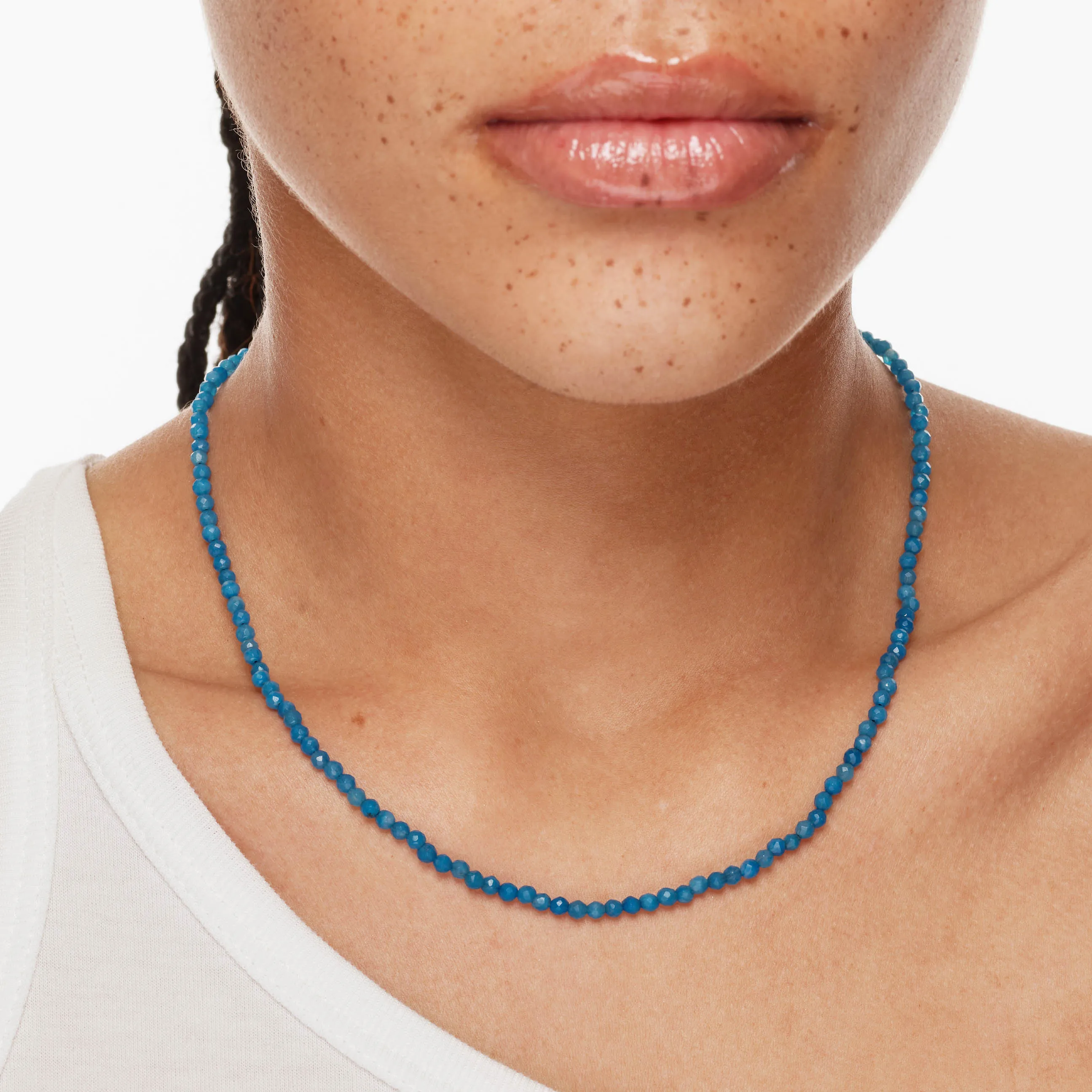 Micro Blue Agate Bead Necklace in Gold