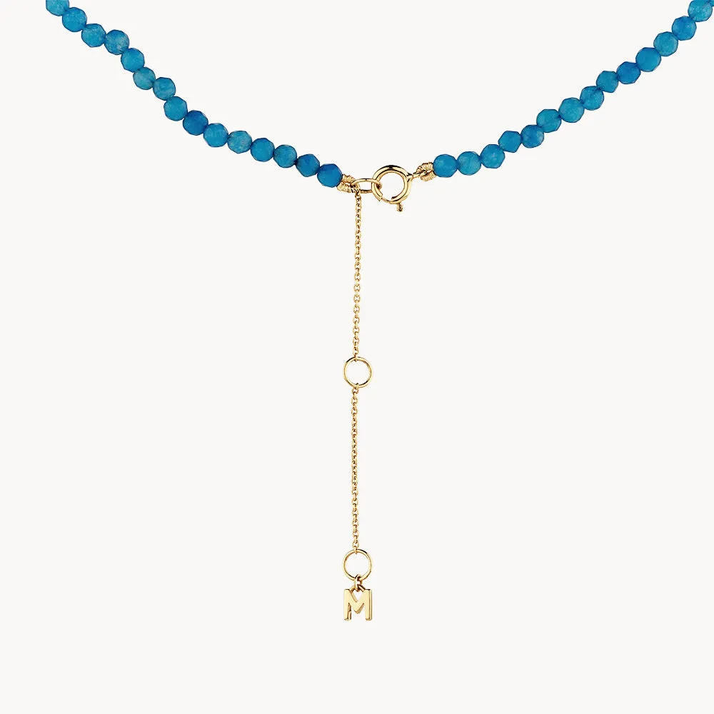 Micro Blue Agate Bead Necklace in Gold