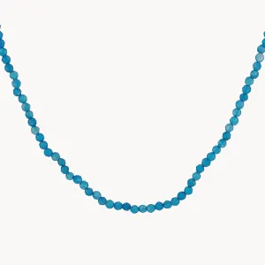 Micro Blue Agate Bead Necklace in Gold