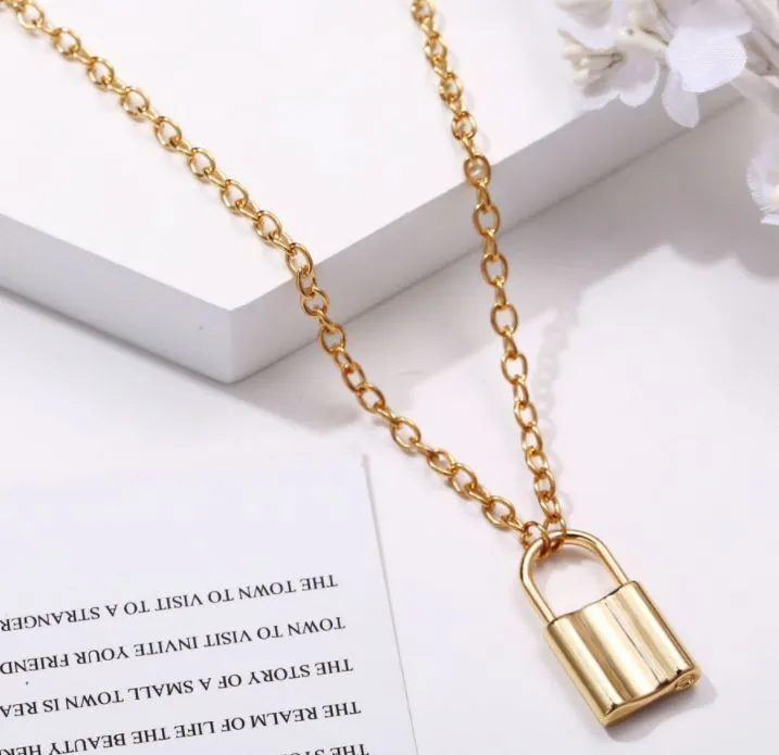 N1120 Gold Padlock Necklace with FREE Earrings