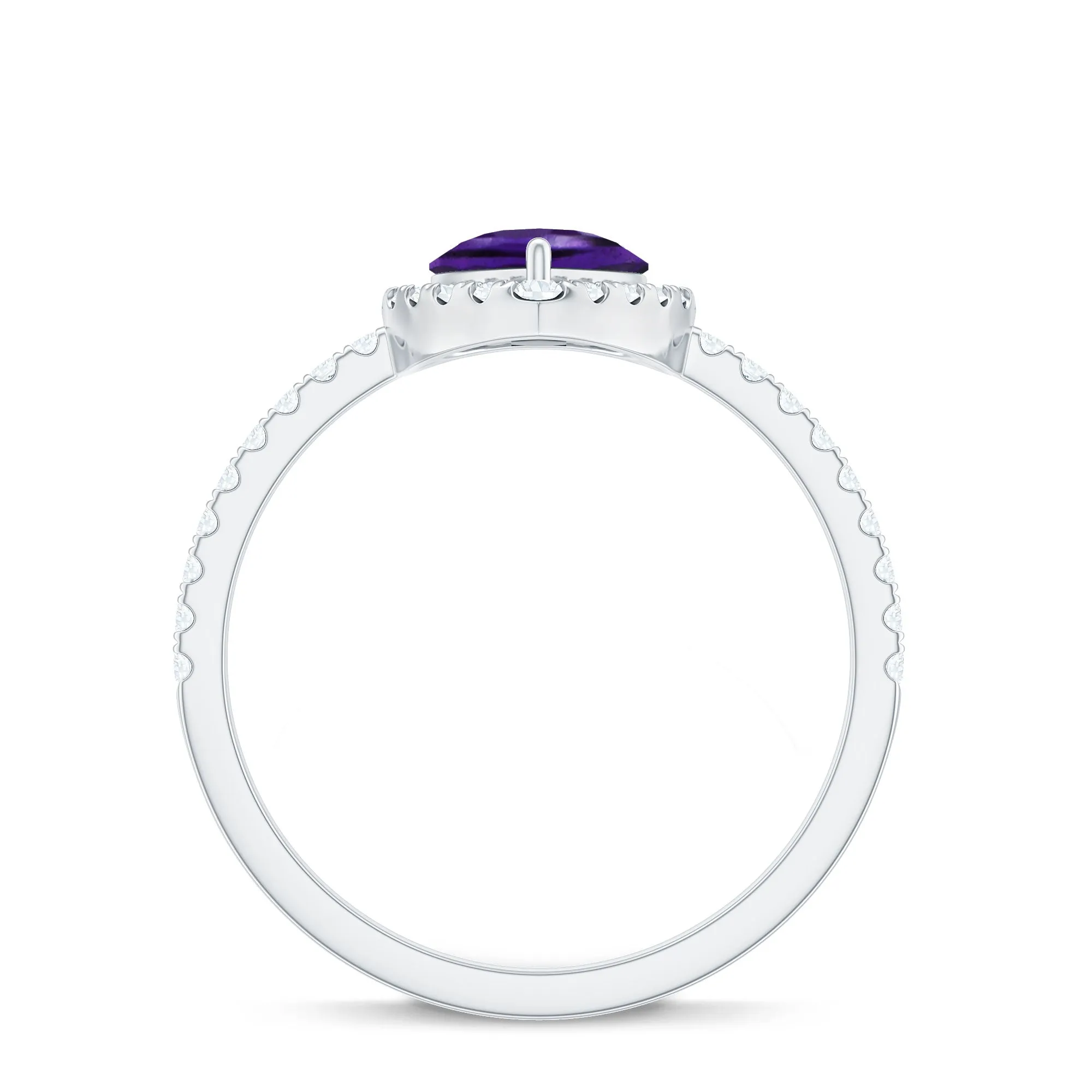 Natural Amethyst Teardrop Engagement Ring with Diamond Halo