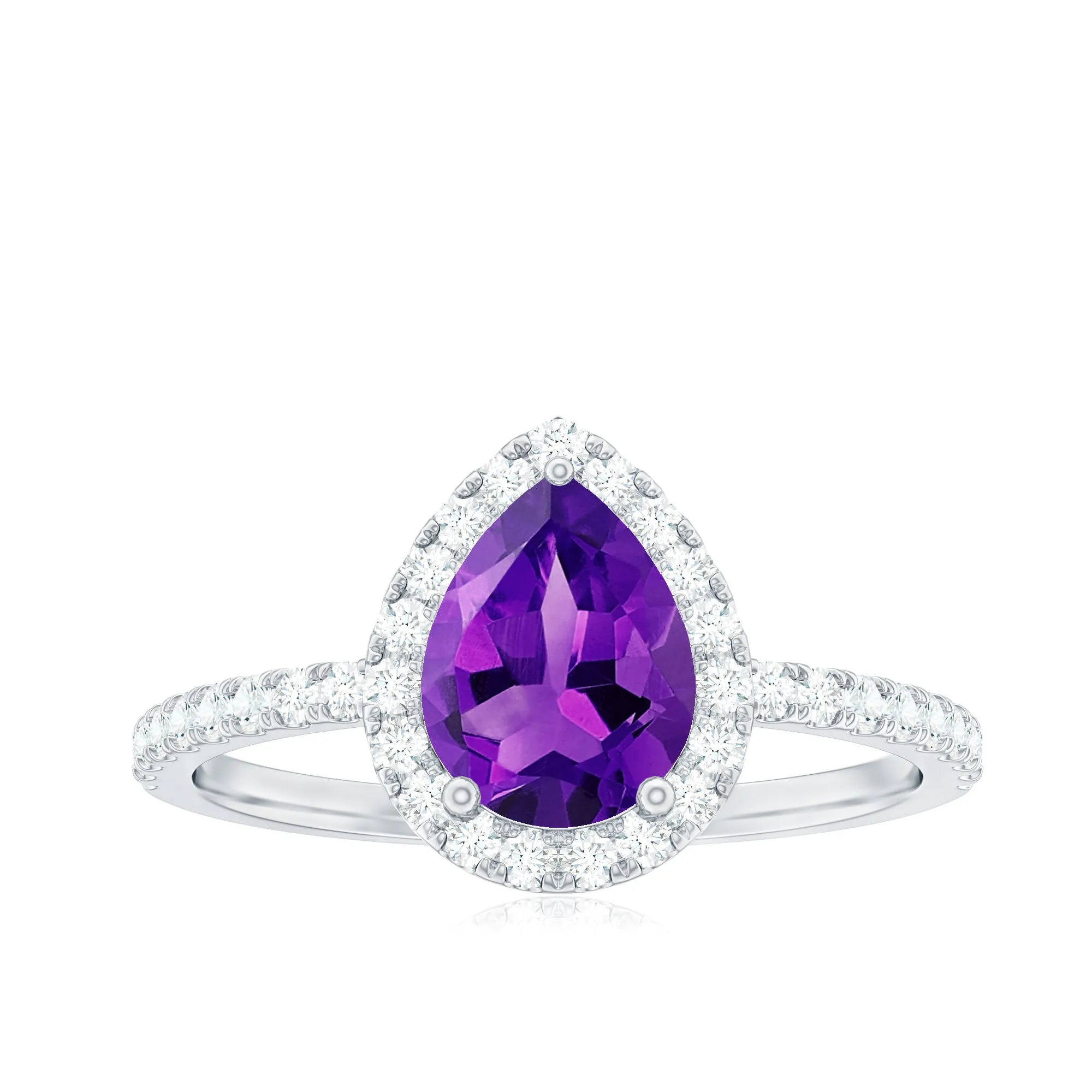 Natural Amethyst Teardrop Engagement Ring with Diamond Halo