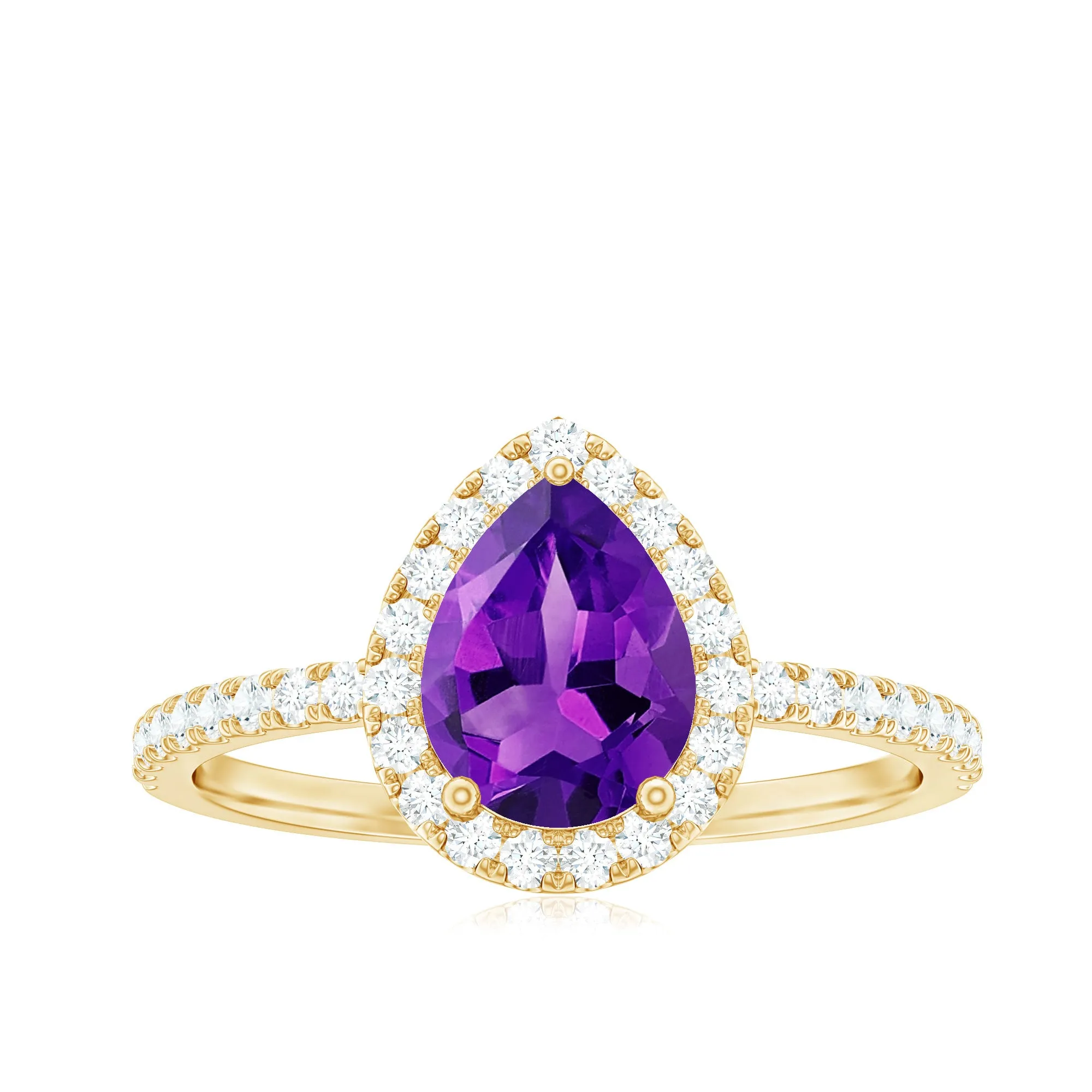Natural Amethyst Teardrop Engagement Ring with Diamond Halo