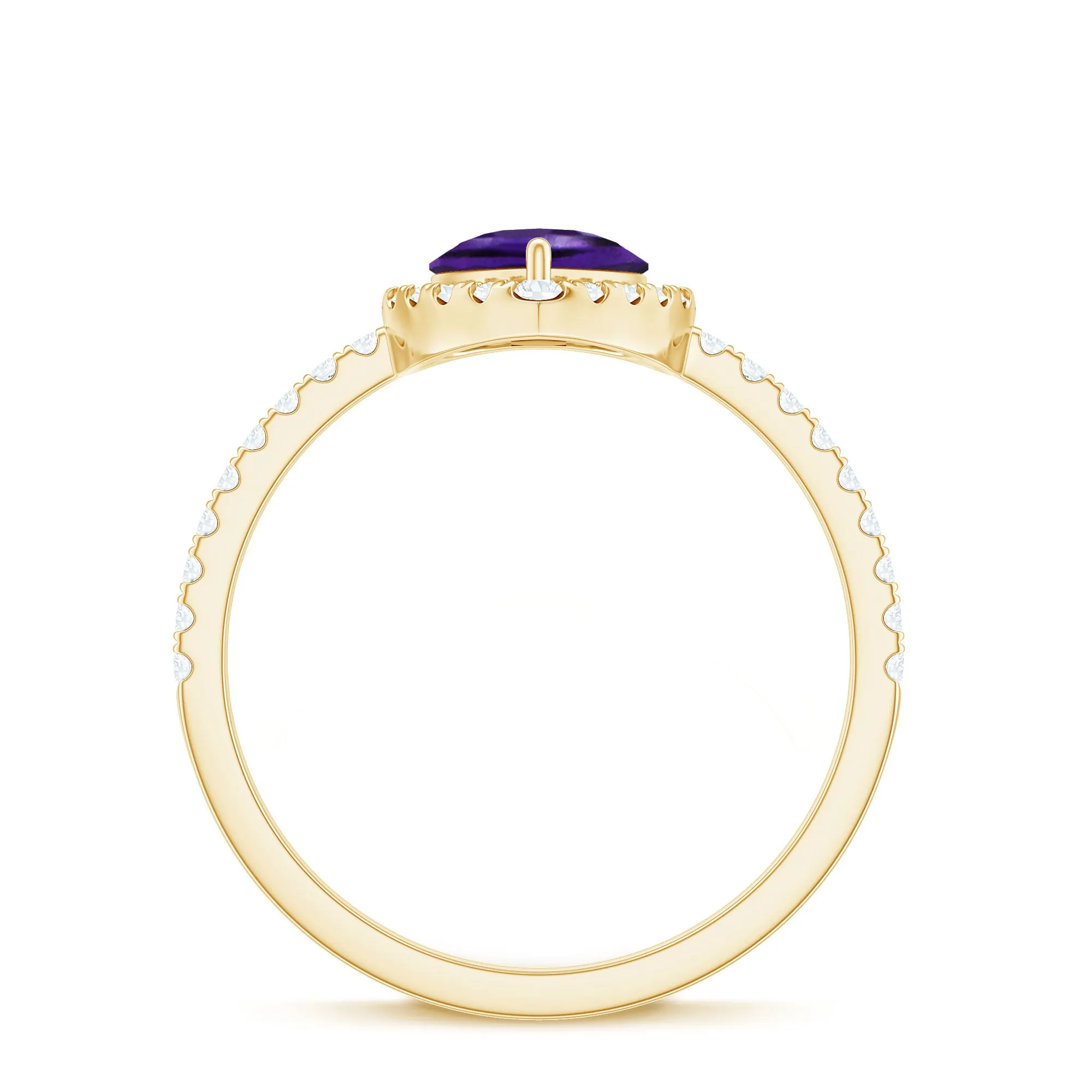 Natural Amethyst Teardrop Engagement Ring with Diamond Halo