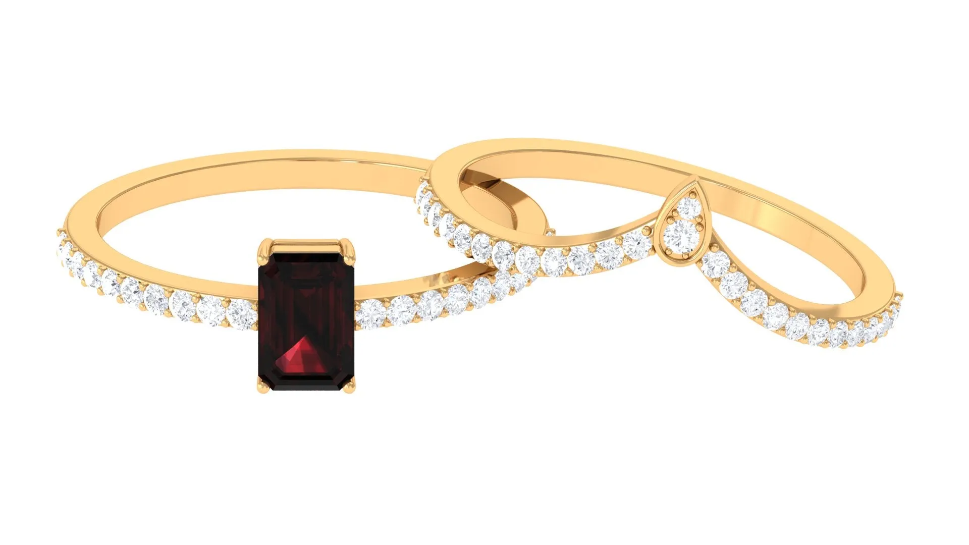 Natural Garnet and Diamond Ring Set in Prong Setting