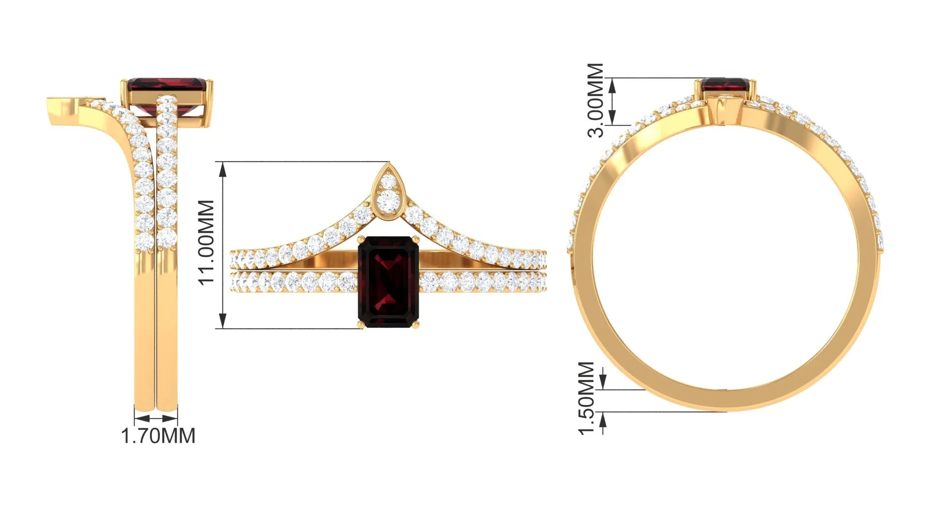 Natural Garnet and Diamond Ring Set in Prong Setting