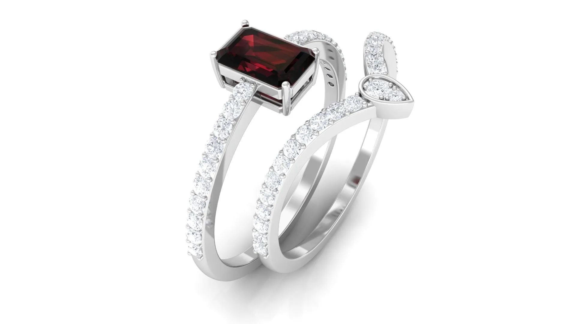 Natural Garnet and Diamond Ring Set in Prong Setting