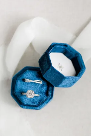 Navy Blue Velvet Round Octagon Ring Box