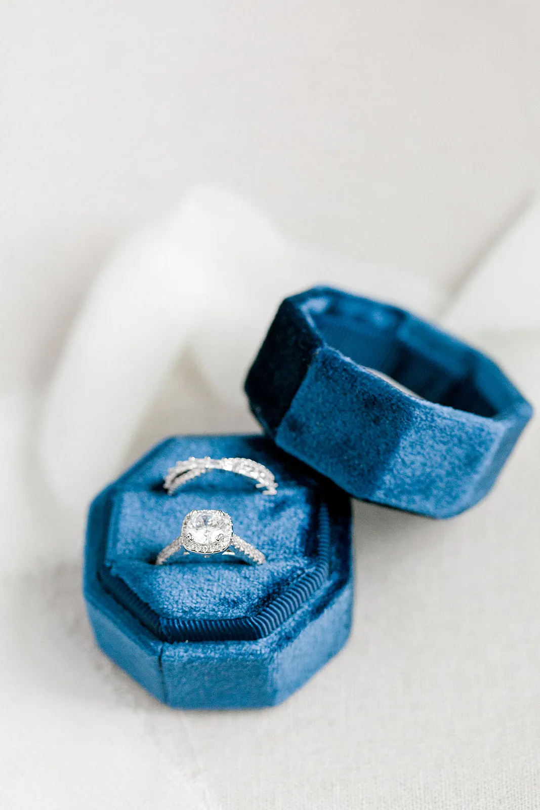 Navy Blue Velvet Round Octagon Ring Box