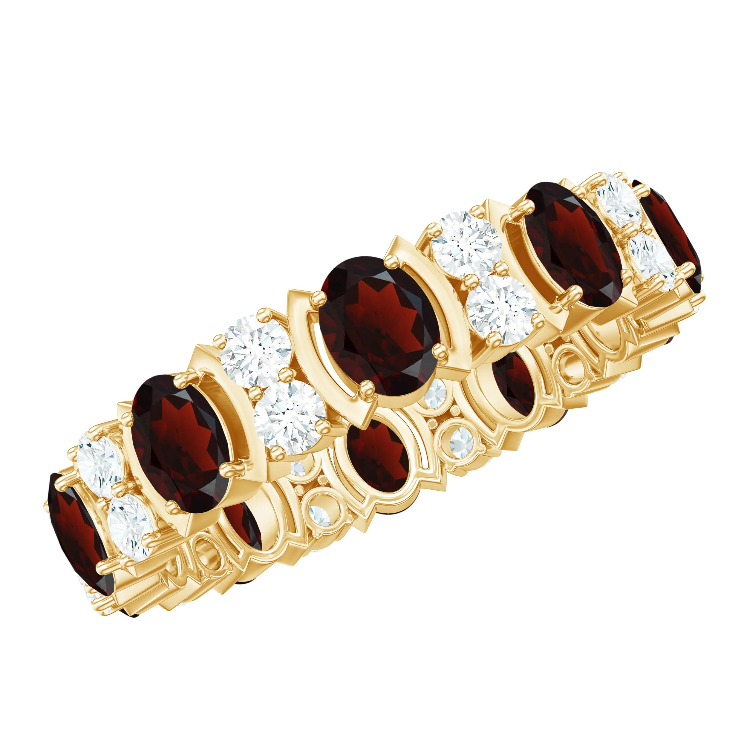 Oval Garnet Eternity Ring with Diamond