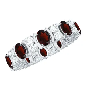Oval Garnet Eternity Ring with Diamond