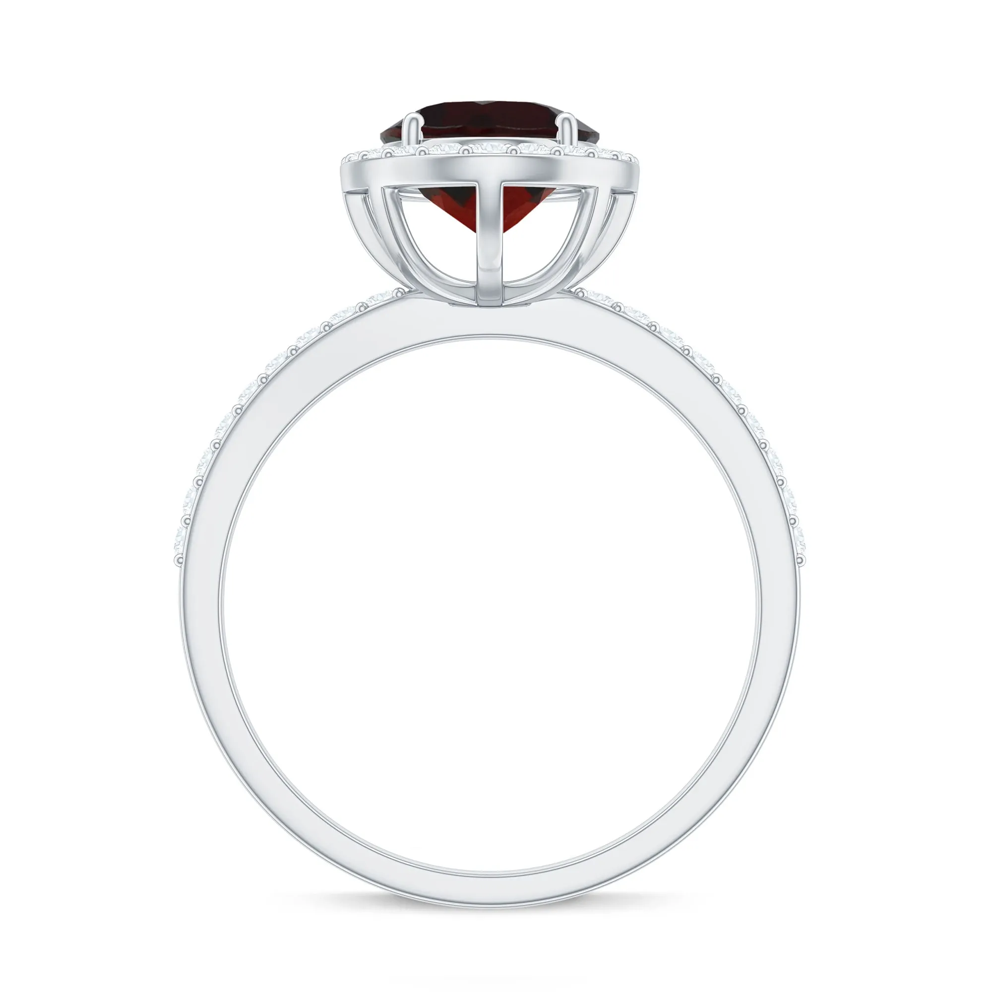 Oval Shape Garnet and Diamond Halo Engagement Ring