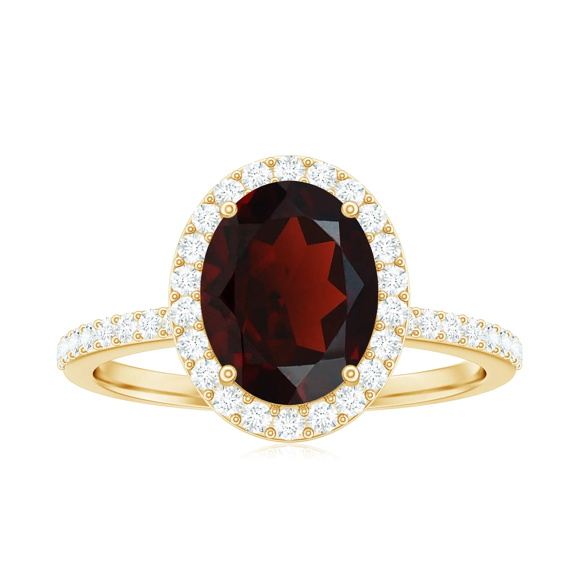 Oval Shape Garnet and Diamond Halo Engagement Ring