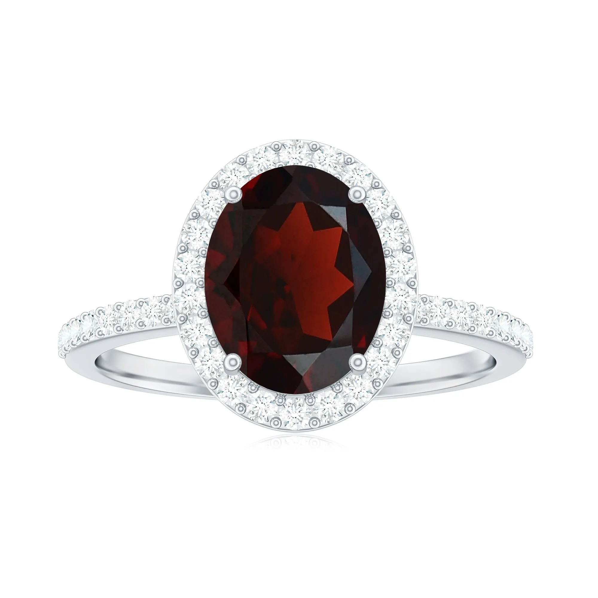 Oval Shape Garnet and Diamond Halo Engagement Ring