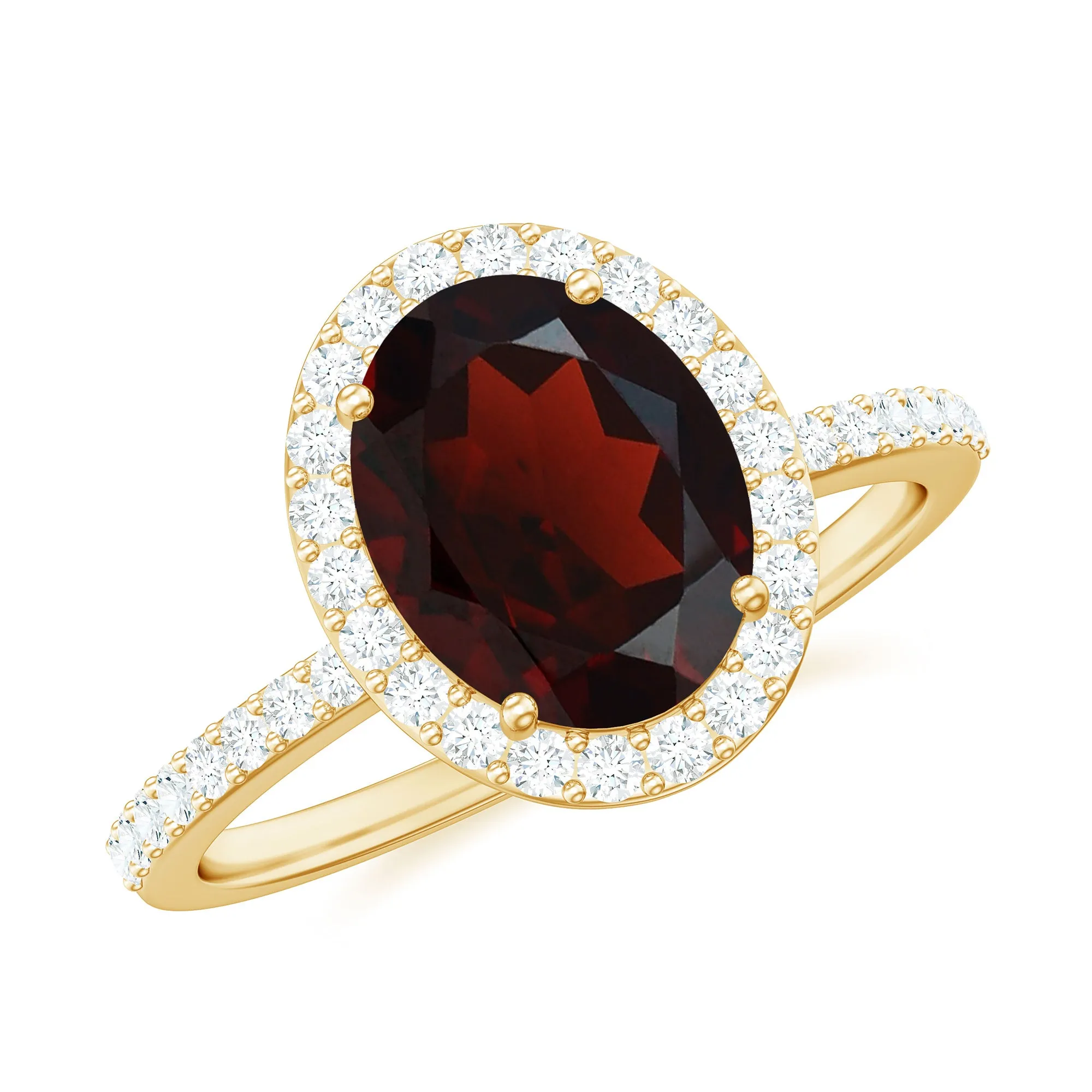 Oval Shape Garnet and Diamond Halo Engagement Ring