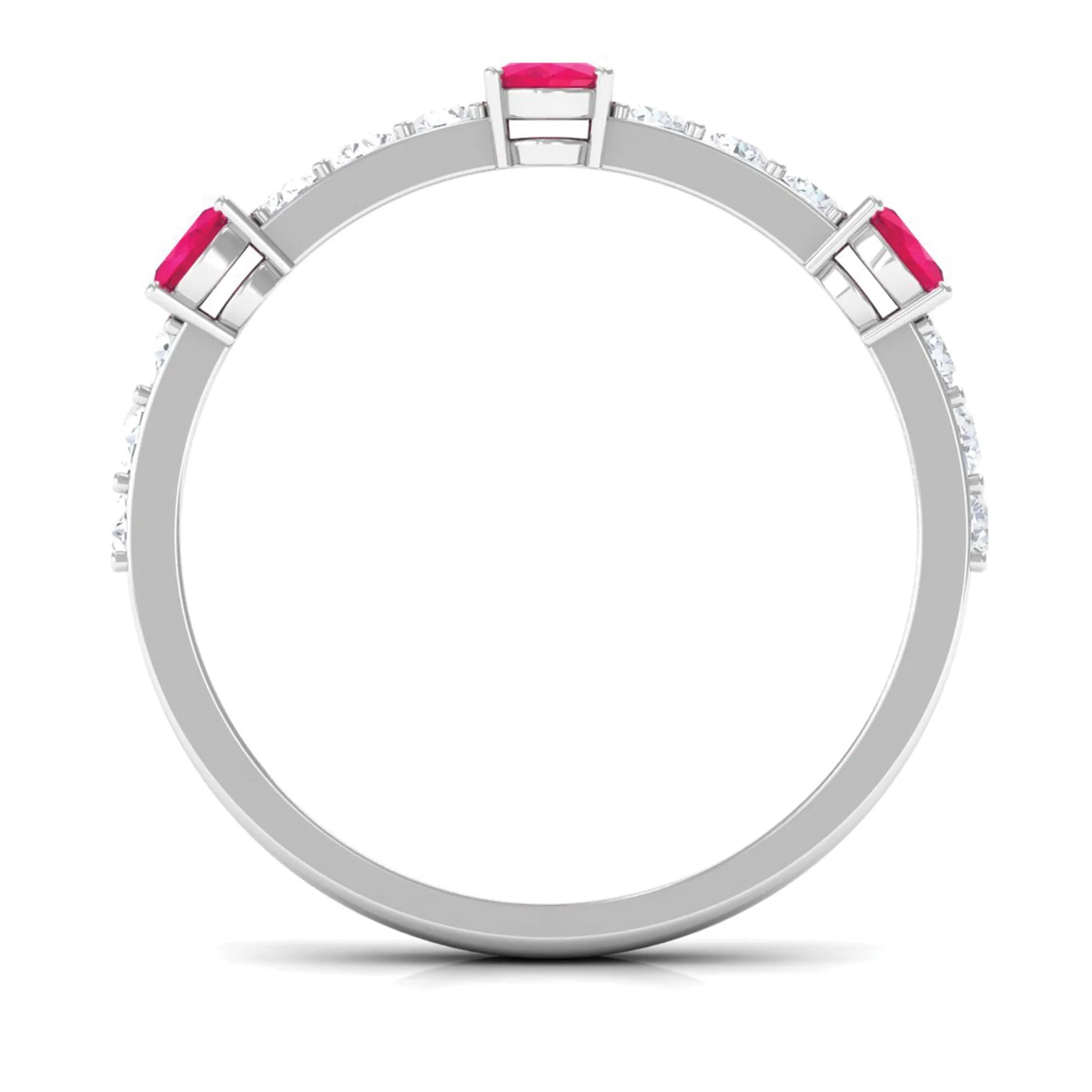 Oval Shape Ruby and Diamond Half Eternity Band Ring