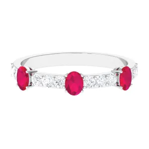 Oval Shape Ruby and Diamond Half Eternity Band Ring