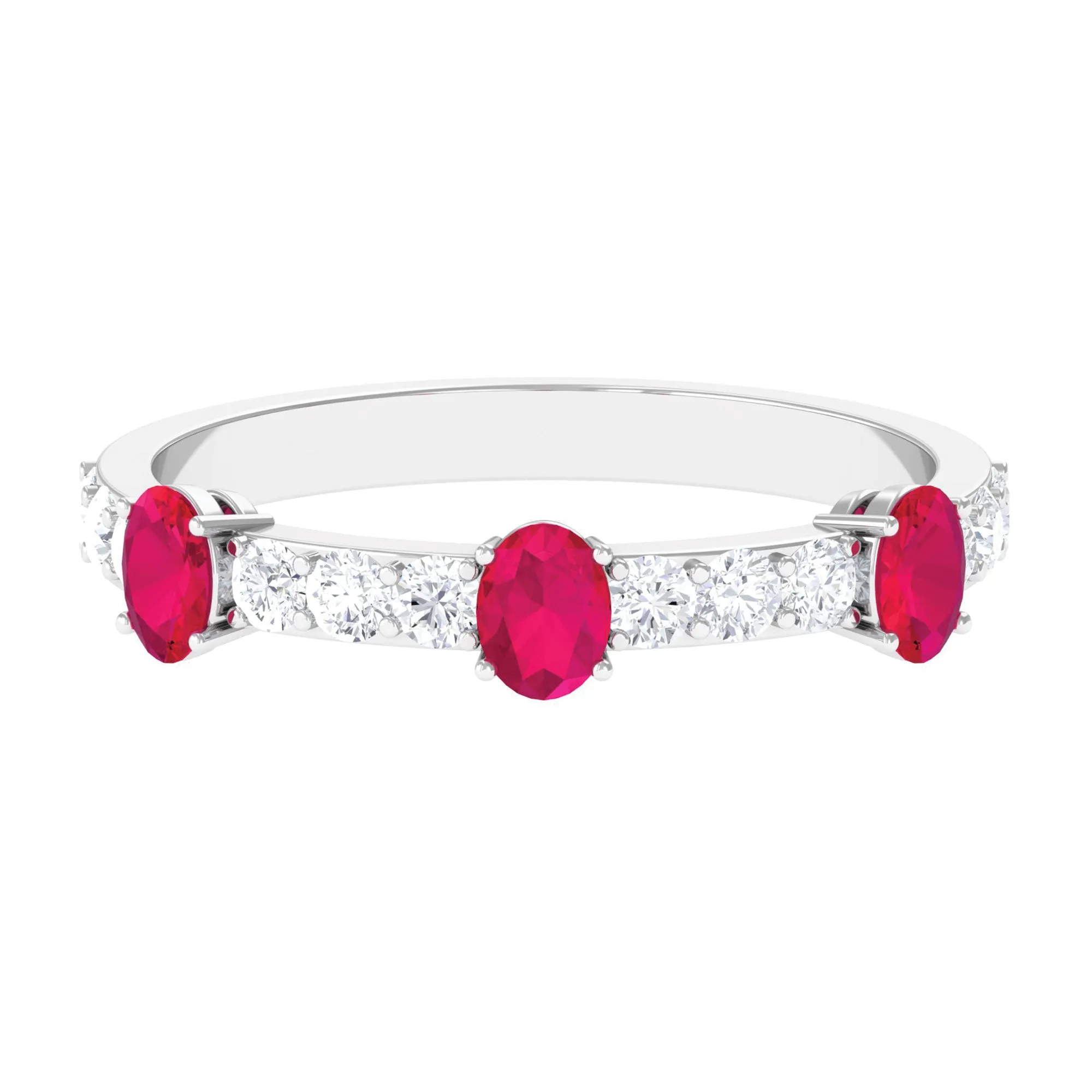 Oval Shape Ruby and Diamond Half Eternity Band Ring