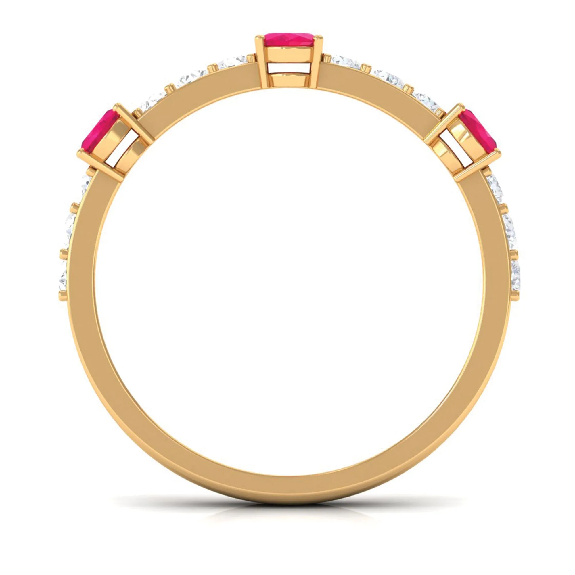 Oval Shape Ruby and Diamond Half Eternity Band Ring