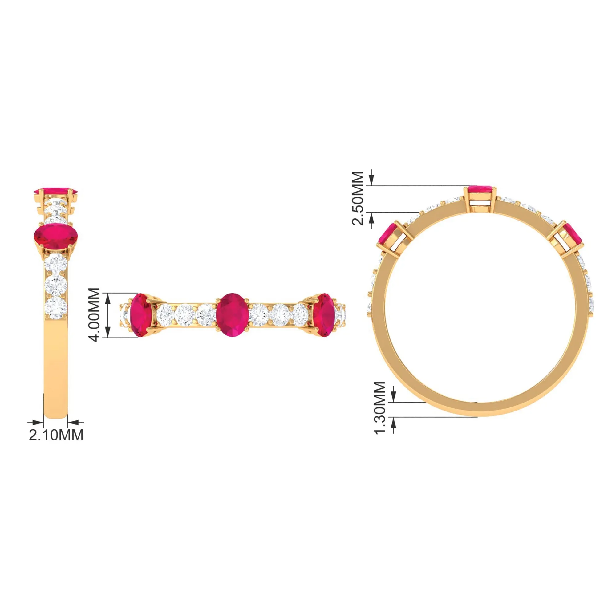 Oval Shape Ruby and Diamond Half Eternity Band Ring