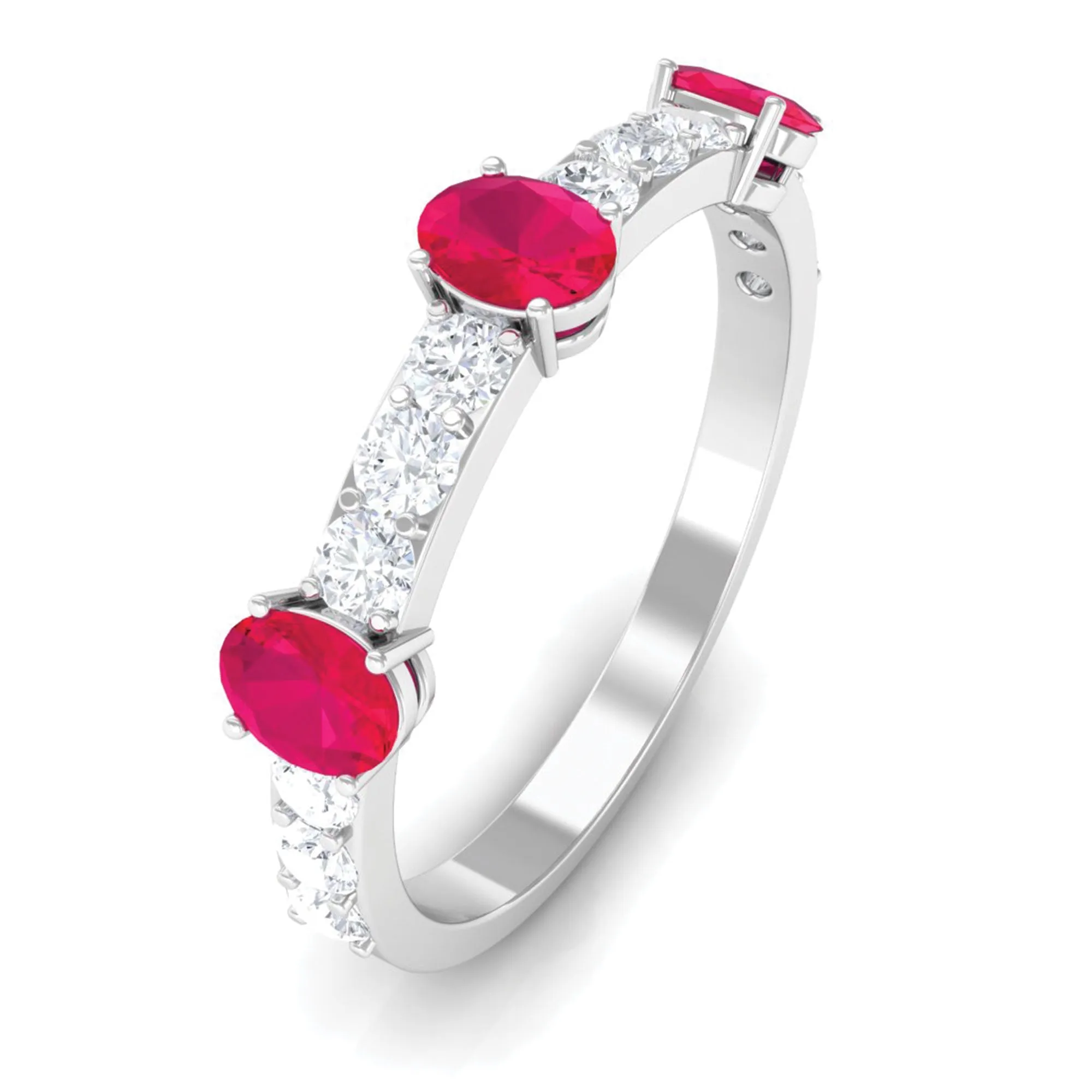 Oval Shape Ruby and Diamond Half Eternity Band Ring