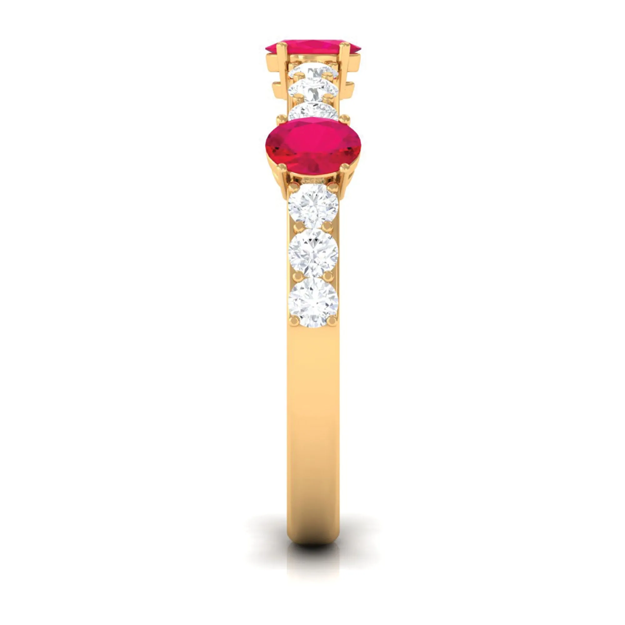 Oval Shape Ruby and Diamond Half Eternity Band Ring