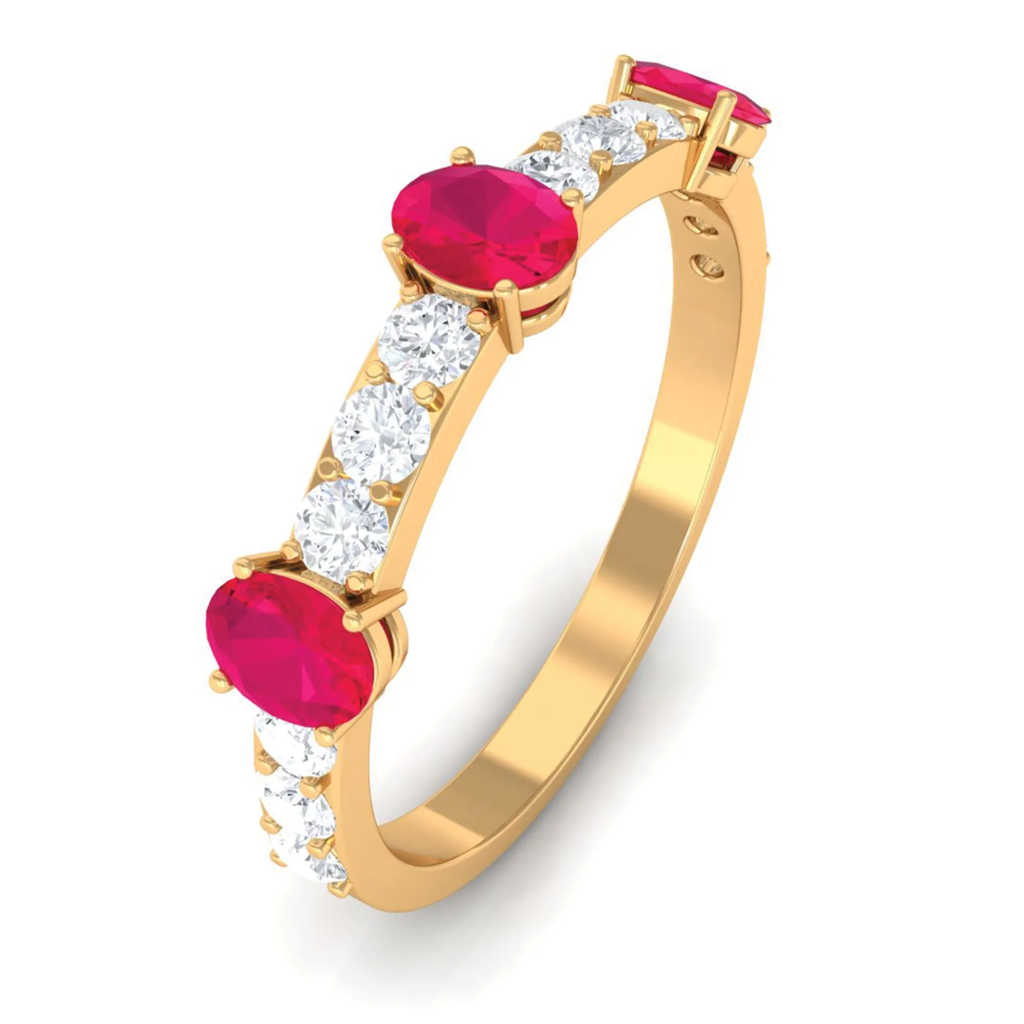 Oval Shape Ruby and Diamond Half Eternity Band Ring