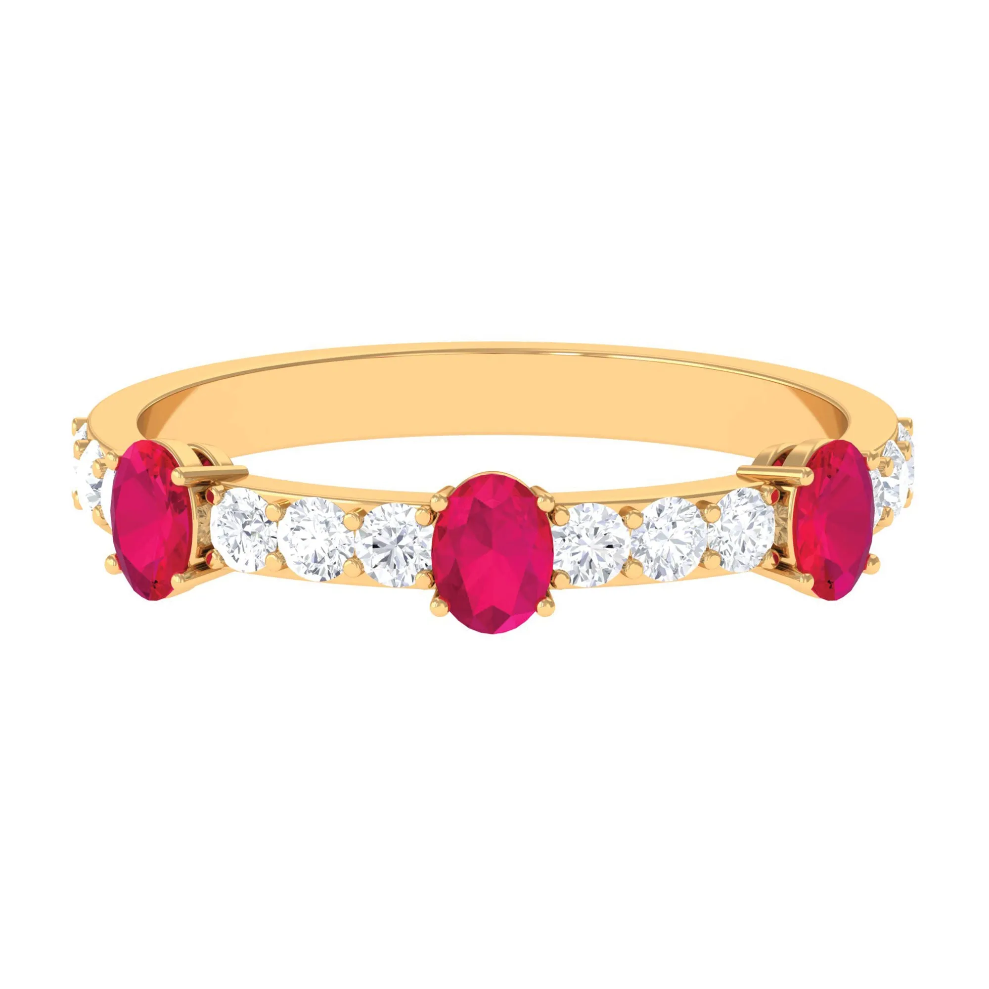 Oval Shape Ruby and Diamond Half Eternity Band Ring