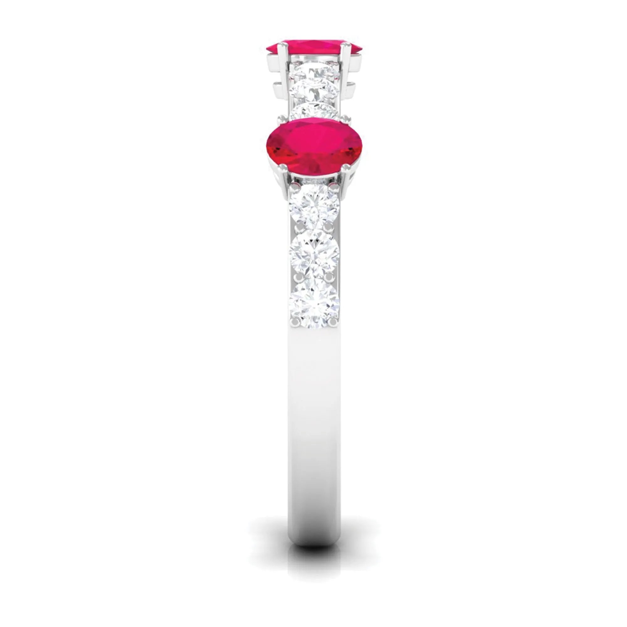 Oval Shape Ruby and Diamond Half Eternity Band Ring