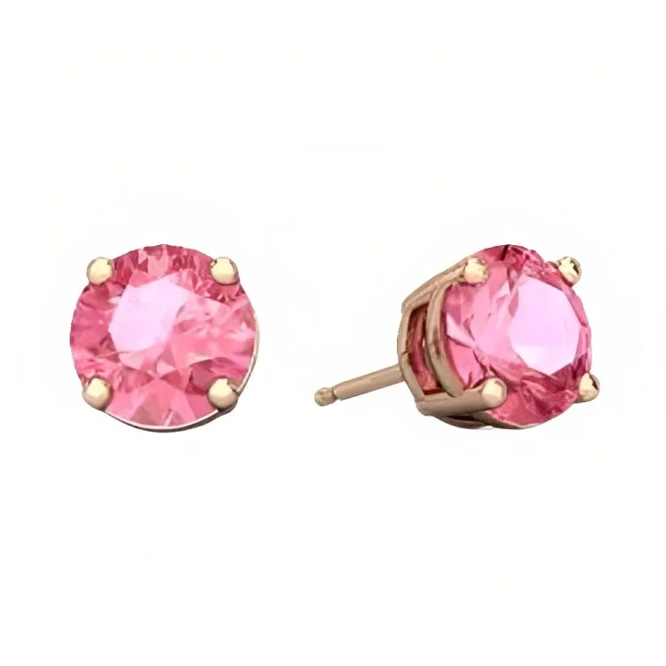 Paris Jewelry 18k Rose Gold 2 Pair Created Pink Sapphire 4mm Round & Princess Cut Stud Earrings Plated