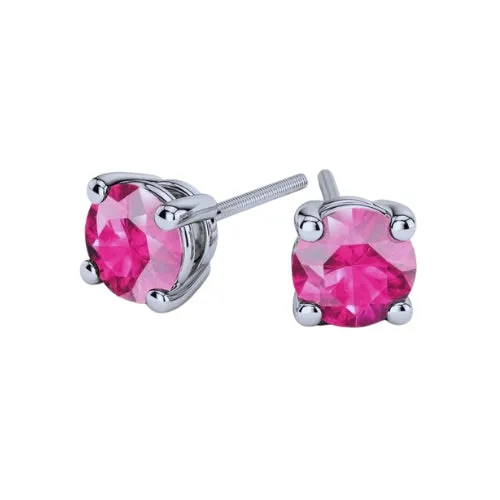 Paris Jewelry 18k White Gold 2 Pair Created Tourmaline 6mm Round & Princess Cut Stud Earrings Plated