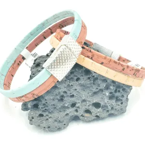 Peach & Coral Thin Cork Bracelet