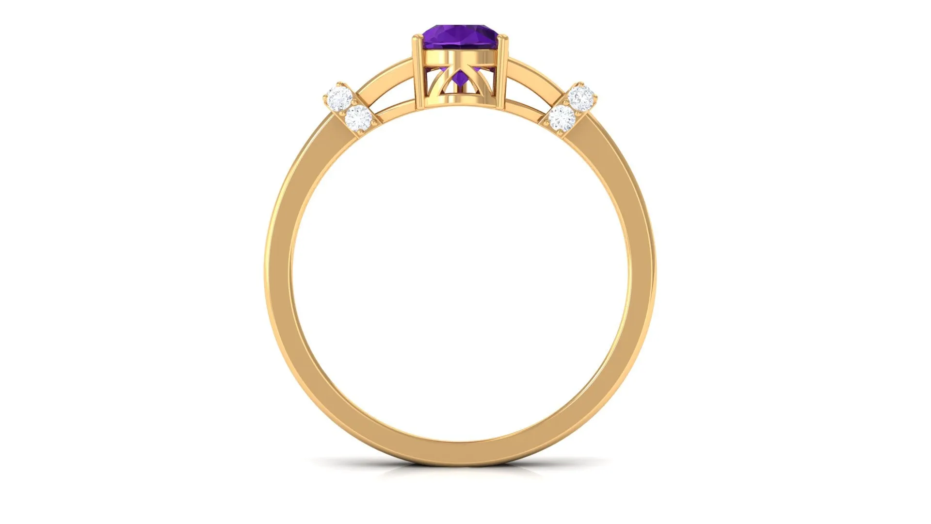Pear Cut Amethyst Solitaire Ring with Diamond in Split Shank