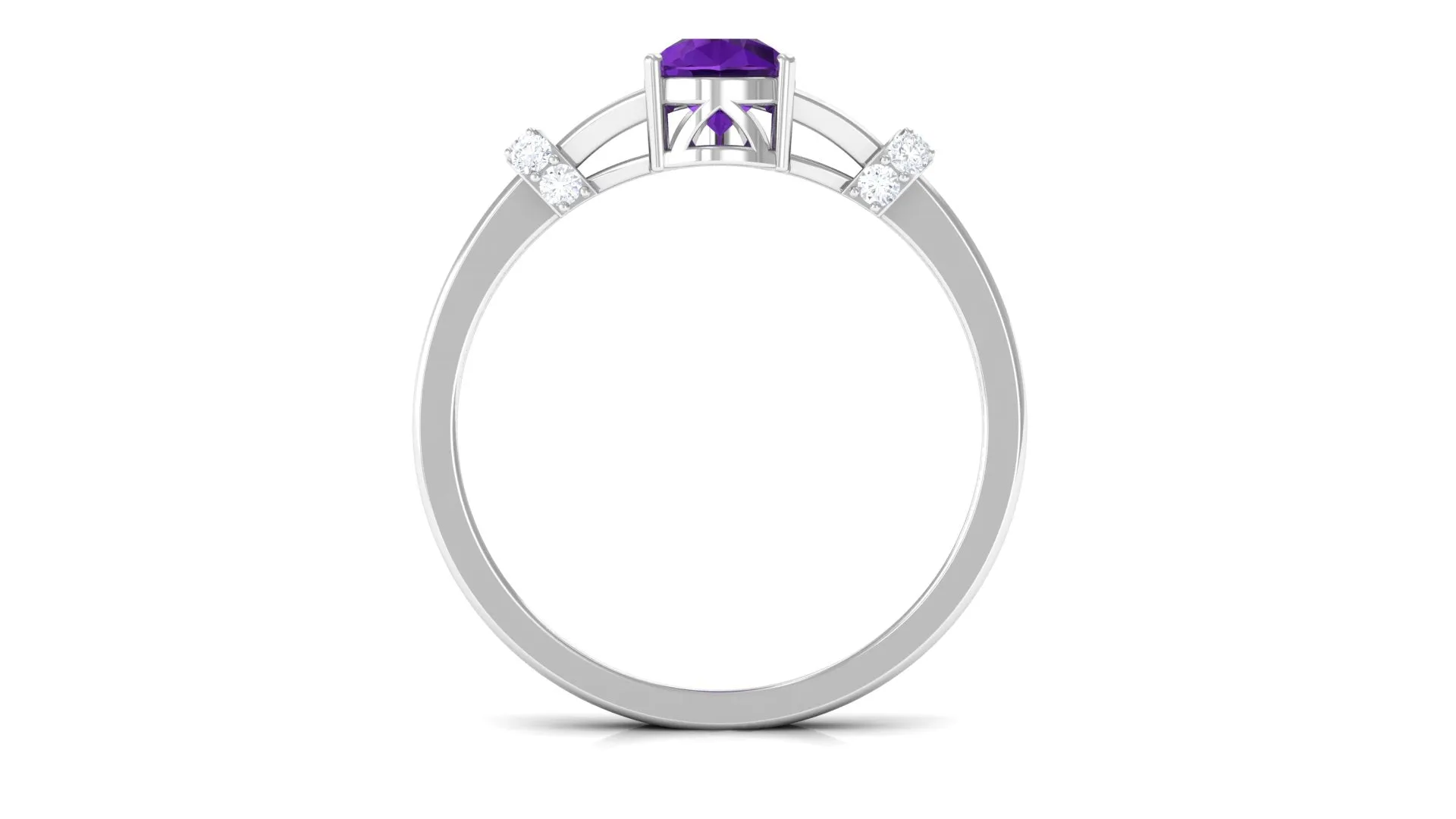 Pear Cut Amethyst Solitaire Ring with Diamond in Split Shank