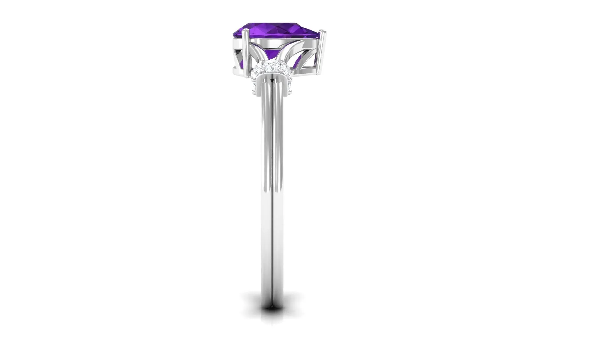 Pear Cut Amethyst Solitaire Ring with Diamond in Split Shank