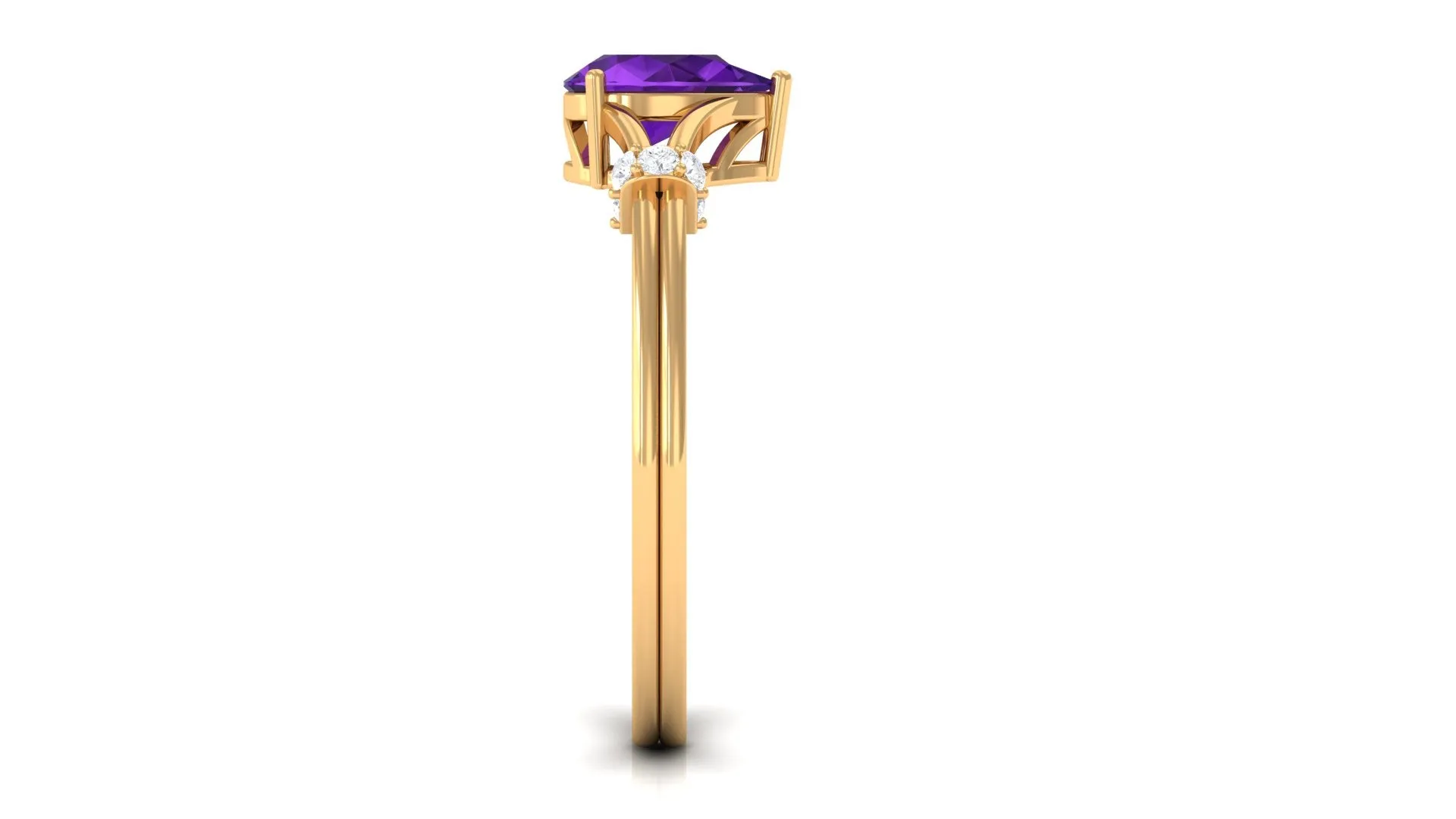 Pear Cut Amethyst Solitaire Ring with Diamond in Split Shank