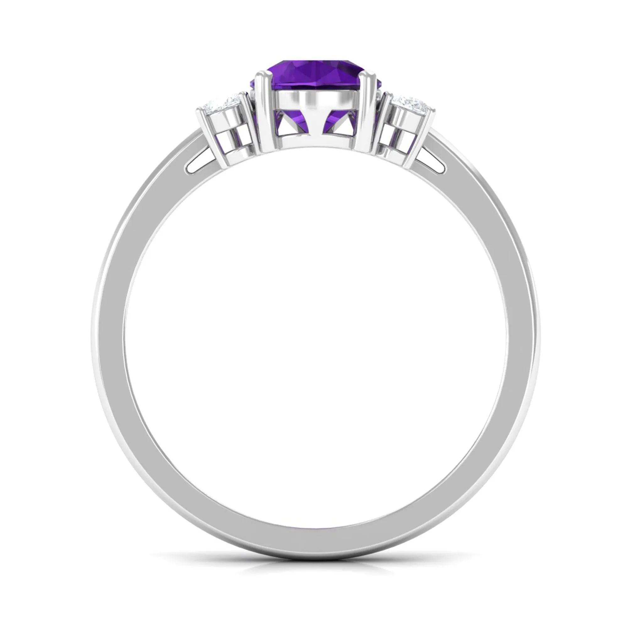 Pear Shape Amethyst Solitaire Ring with Diamond Side Stones