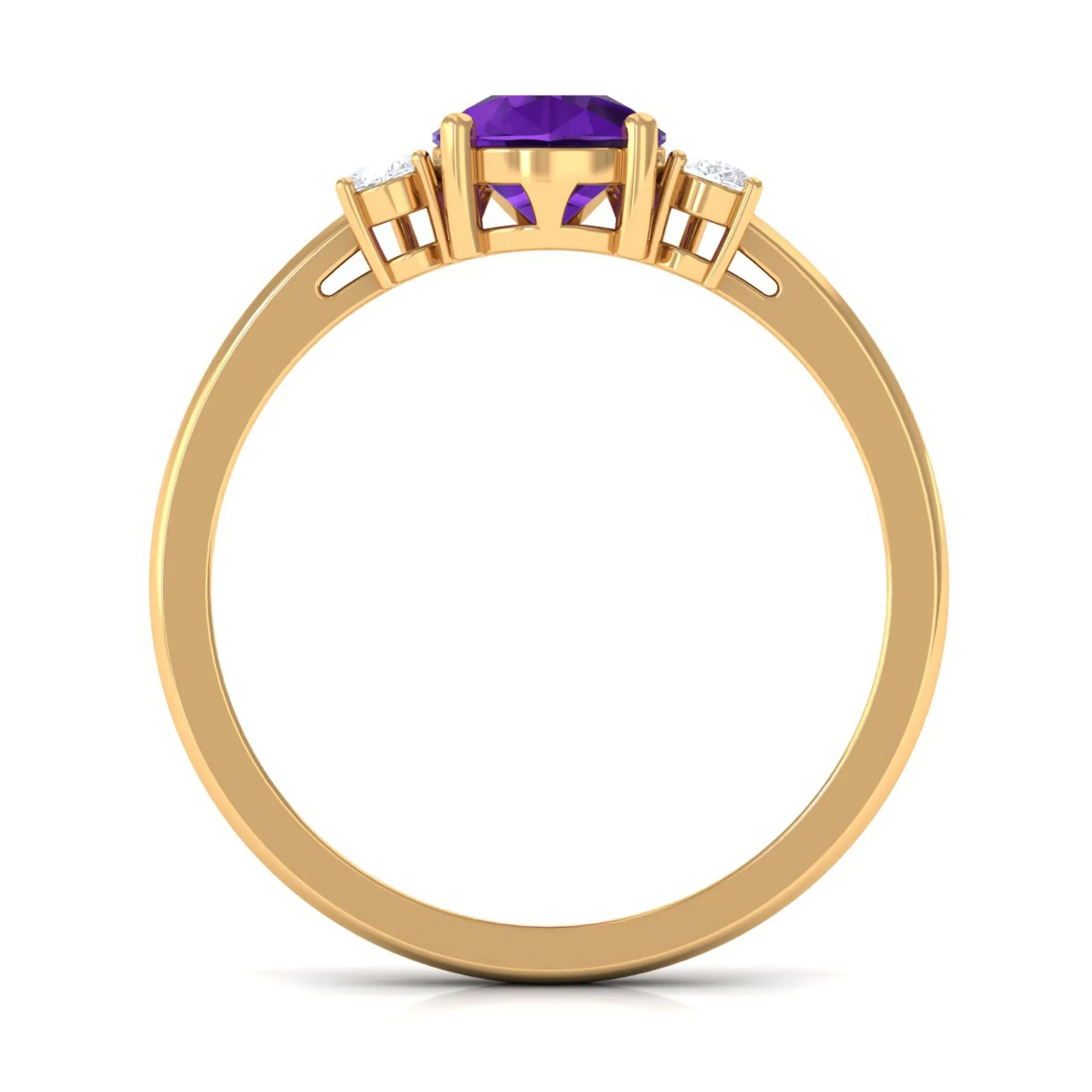 Pear Shape Amethyst Solitaire Ring with Diamond Side Stones